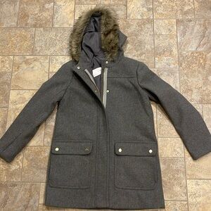 J. Crew Women's Vail Parka Size 6 Hooded Fur Trim Gray Coat New